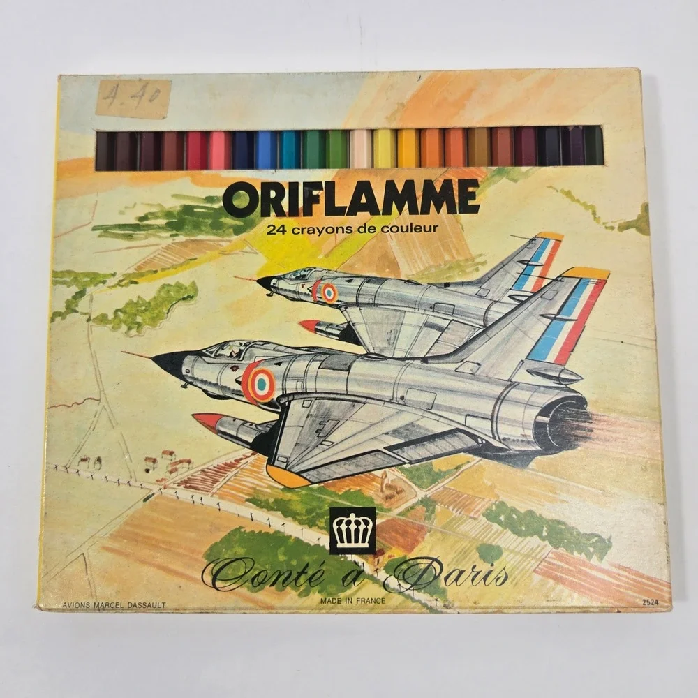Vintage Conté à Paris Oriflamme Colored Pencils 24 Set Marcel Dassault Jets